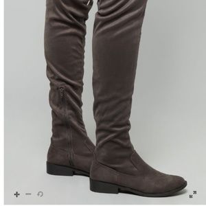 Lace Up Suede Grey Thigh High Boots